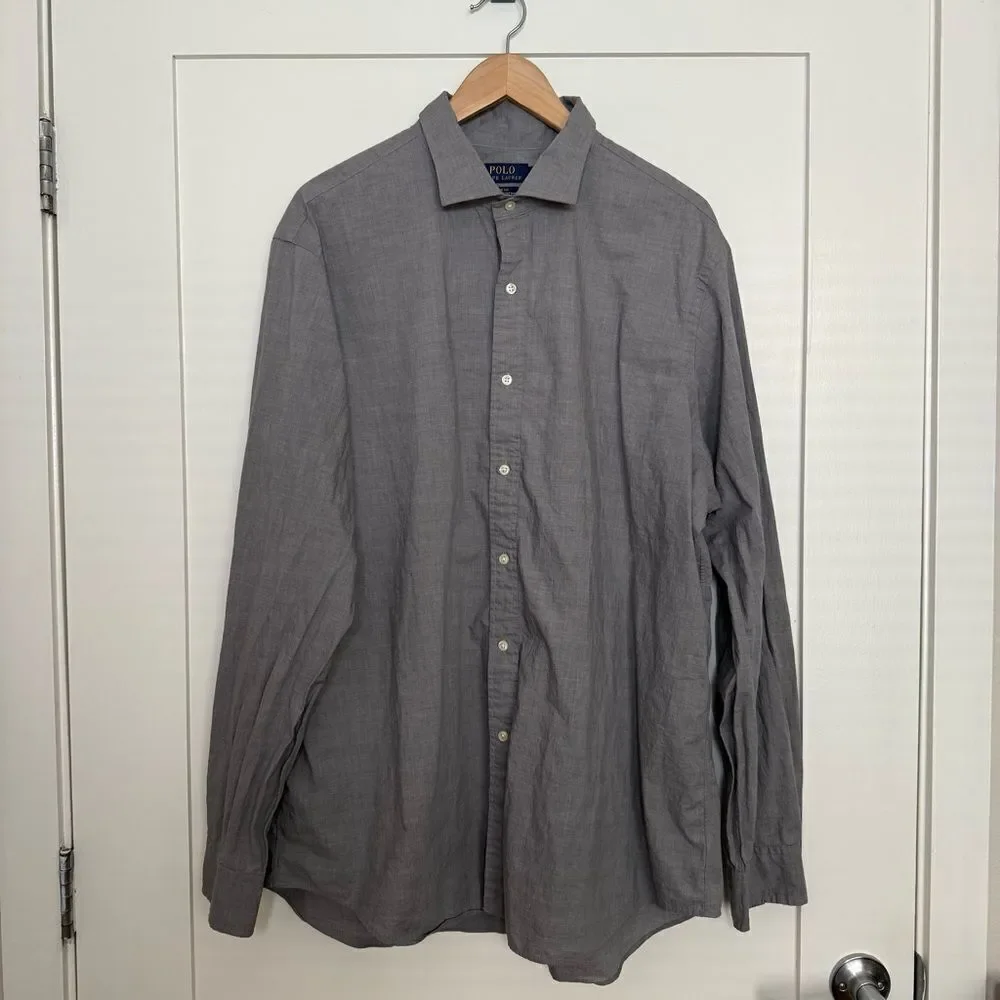 Polo Ralph Lauren Shirt Mens XXL Gray Classic Fit Button Up Long Sleeve Career